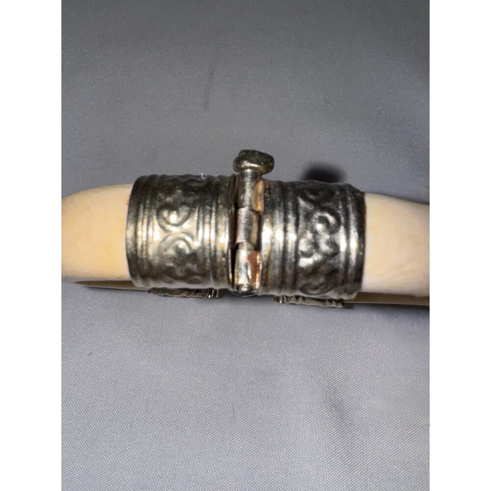 Mid-Century Carved Bone // Faux Ivory Cuff //Amethyst Bracelet - Picture 4 of 8
